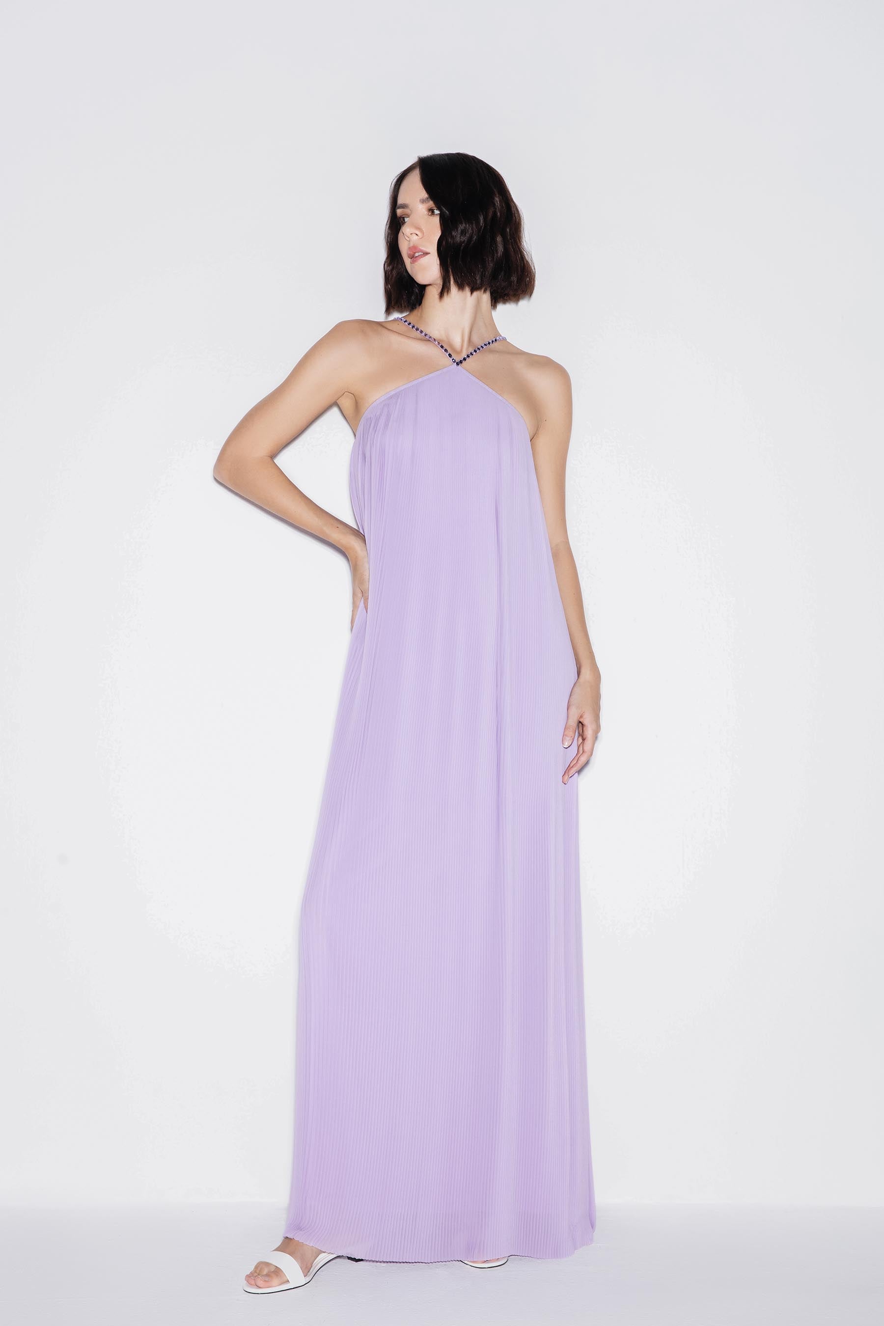 Lilac Crystal A Line Maxi Dress