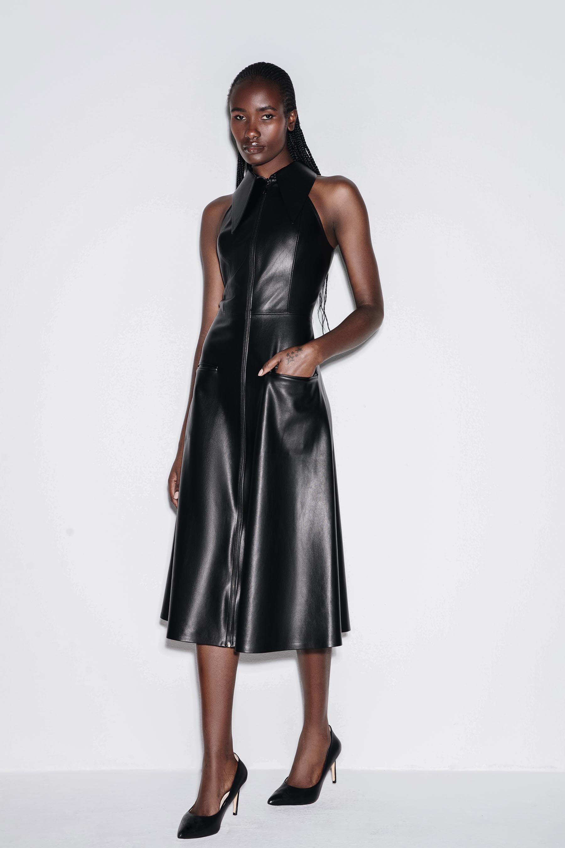Vegan Leather Midi Dress