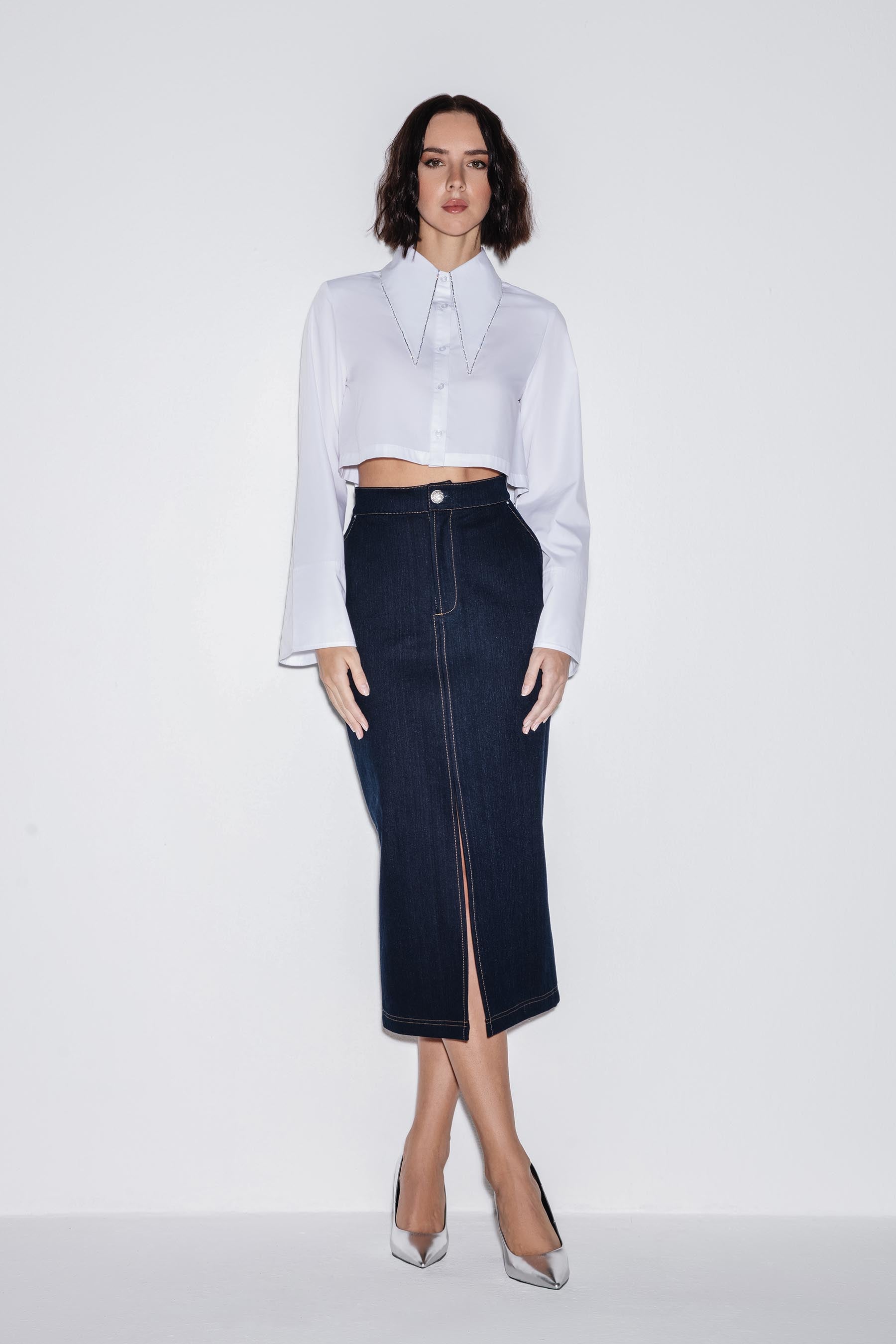 Sleek Denim Midi Skirt