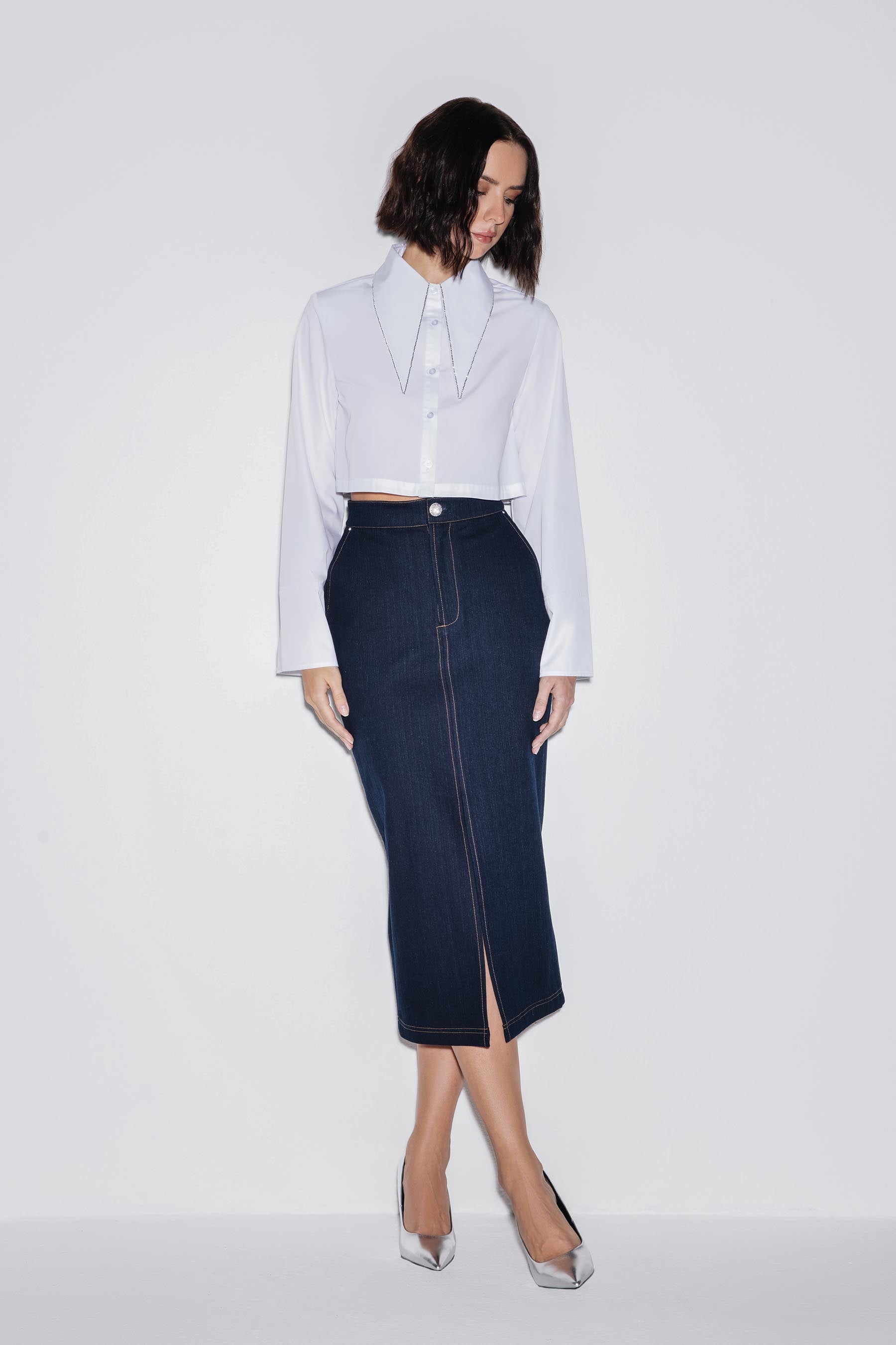 Sleek Denim Midi Skirt
