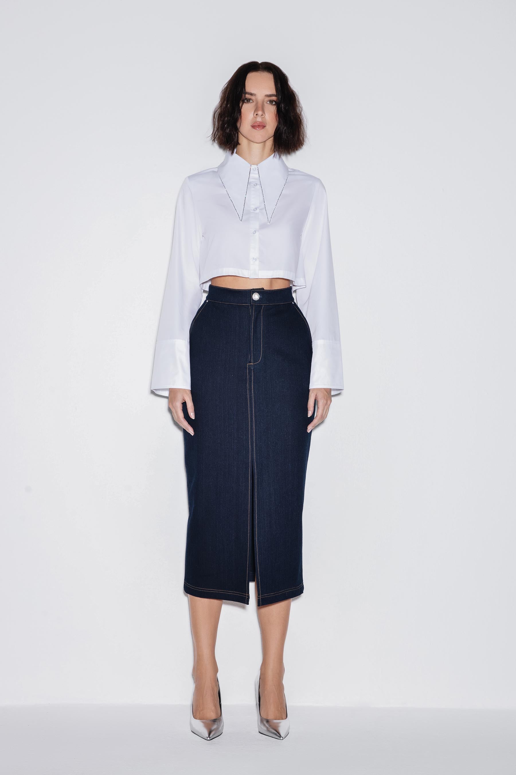 Sleek Denim Midi Skirt