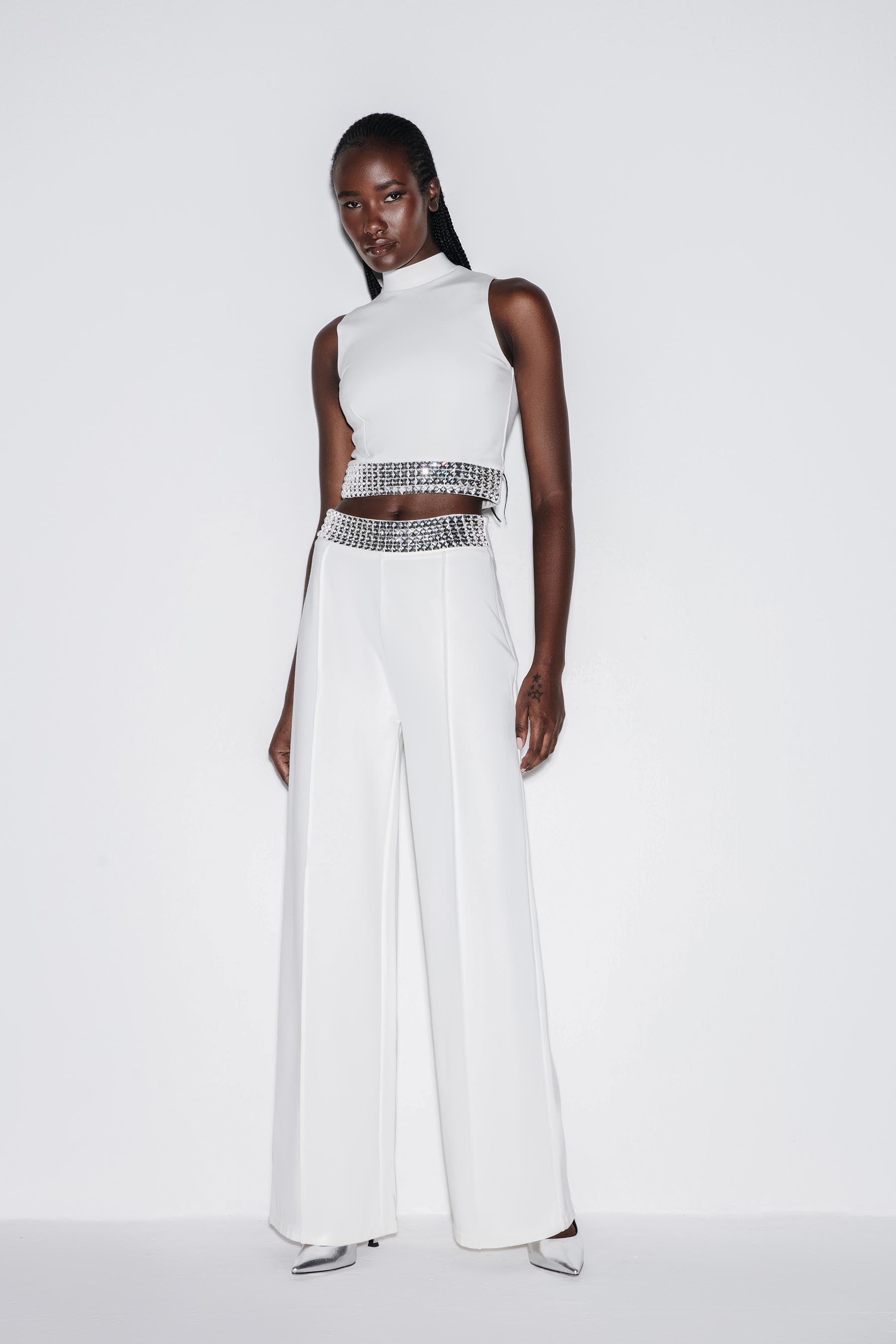 Glistening Signature High Neck Cropped Fitted Top