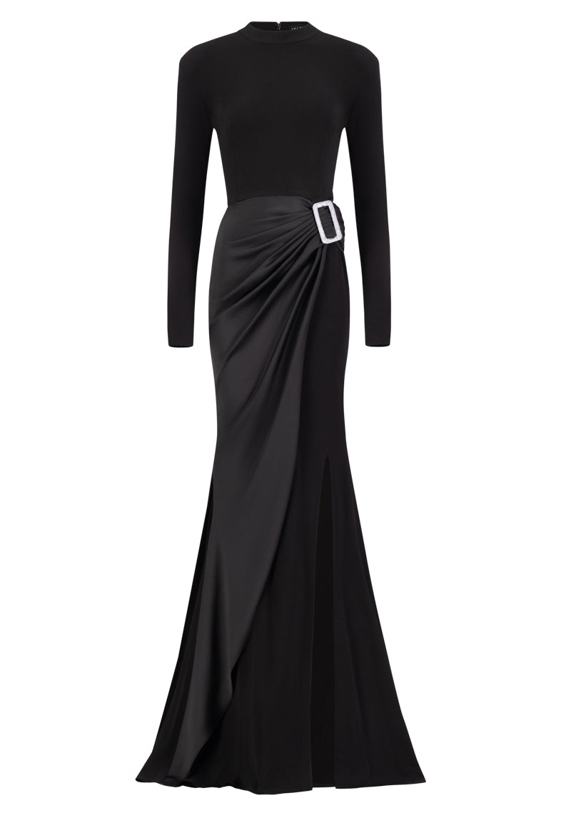 Evening Jersey Dress with Crystal Embellished Buckle