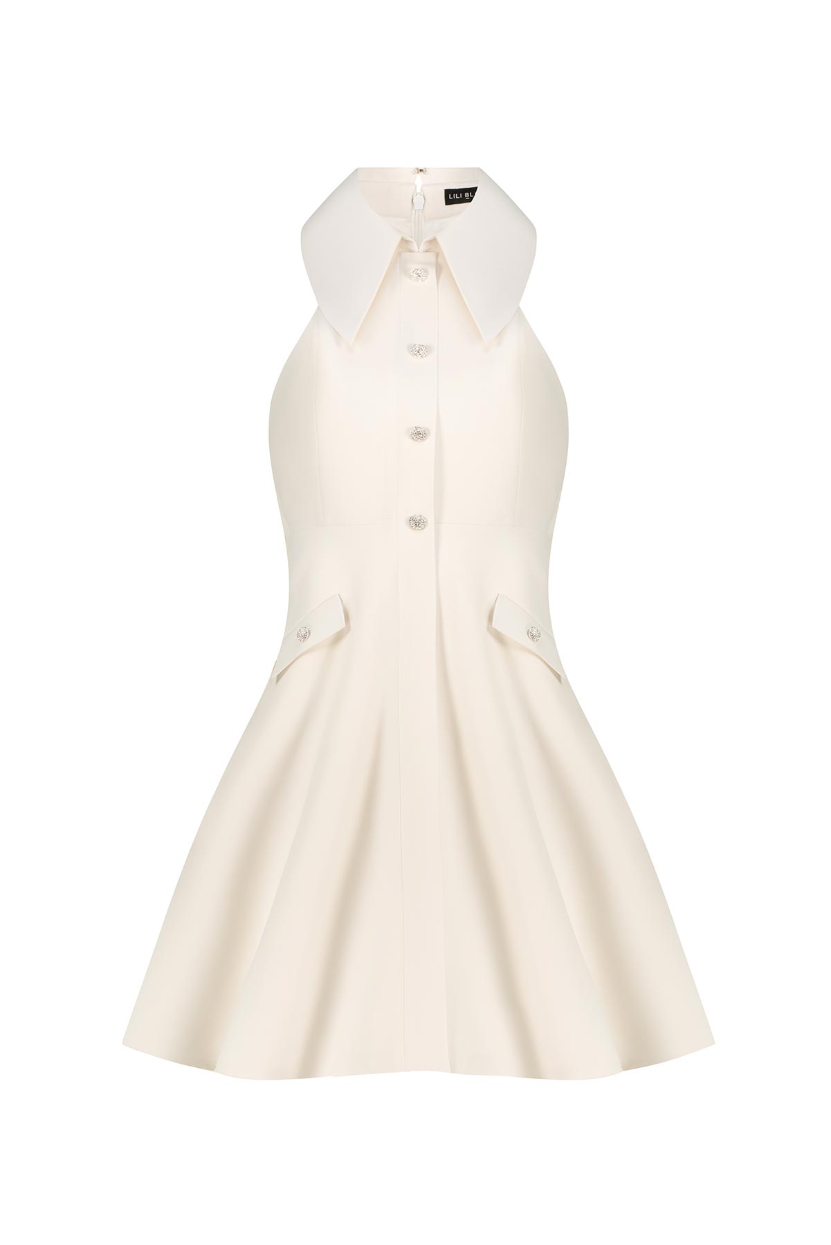 Lili Blanc's Iconic Collar and Crystal Buttons Mini Dress
