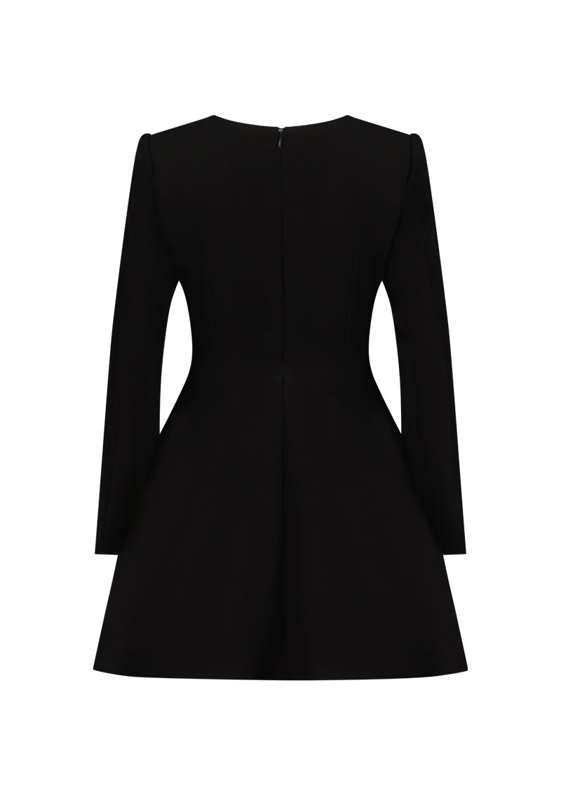 Long Sleeve with Crystal Buttons Mini Dress