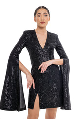 The Flared Sleeve Sequin Dress By Lili Blanc