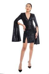 The Flared Sleeve Sequin Dress By Lili Blanc