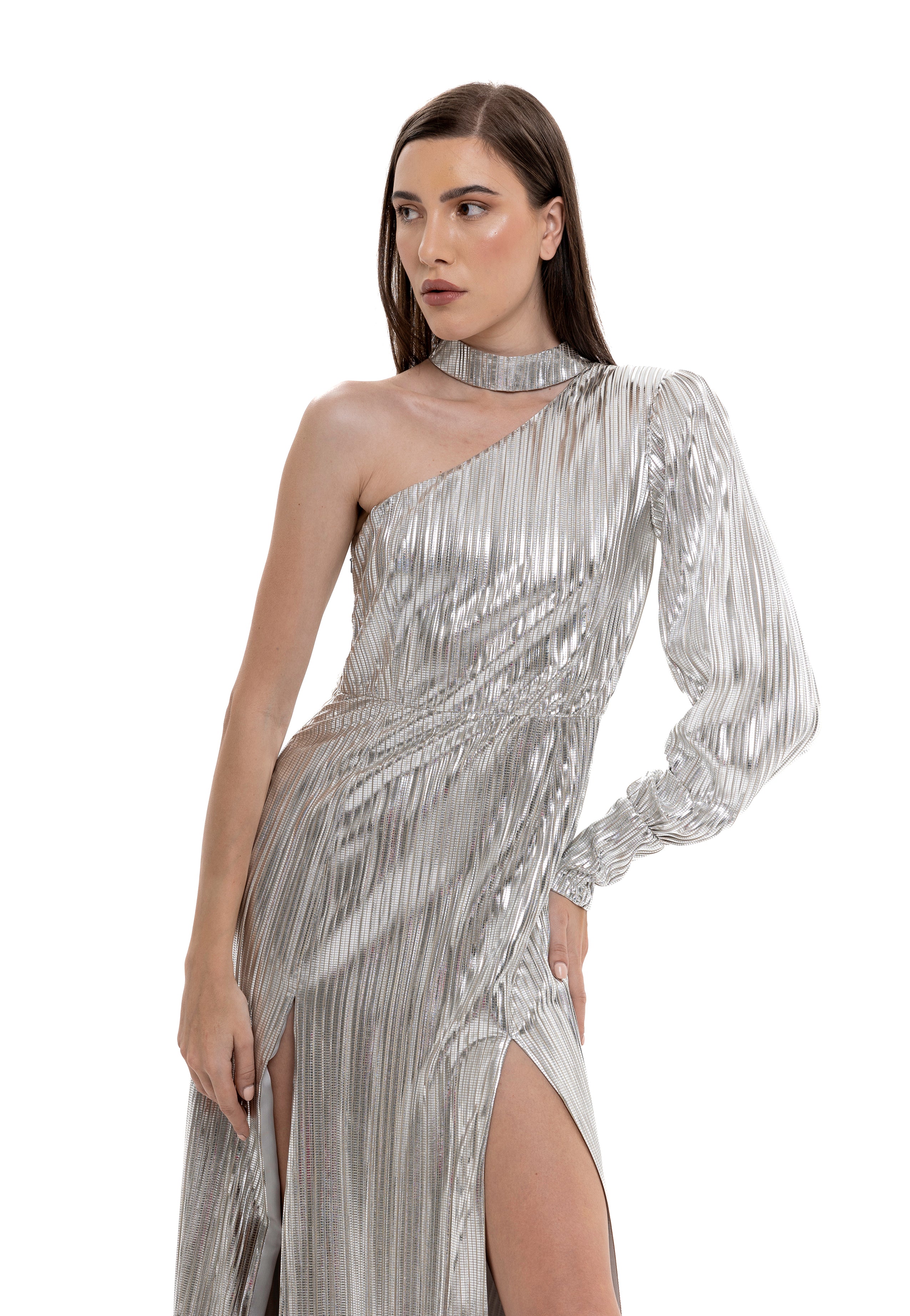 Lili Blanc's Metallic Long Dress