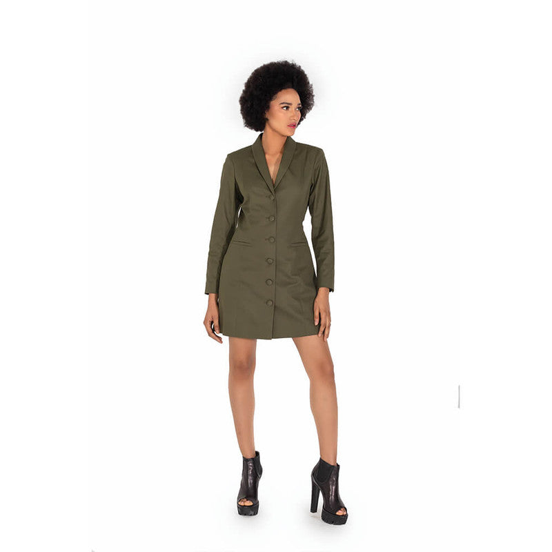 Liliblanc Luxury Blazer Dress for women online, Olive Green