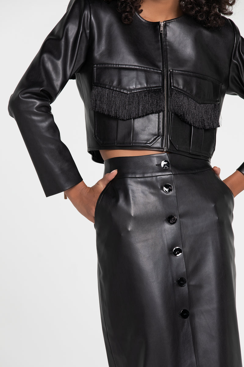 VEGAN LEATHER SKIRT SUIT