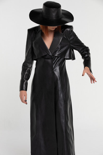 Black leather coat for women