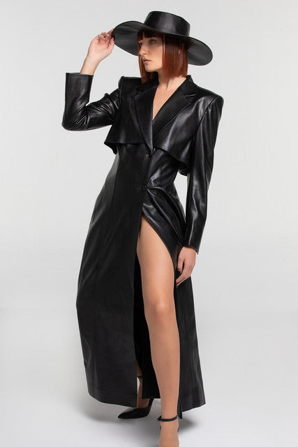 Black leather coat for women